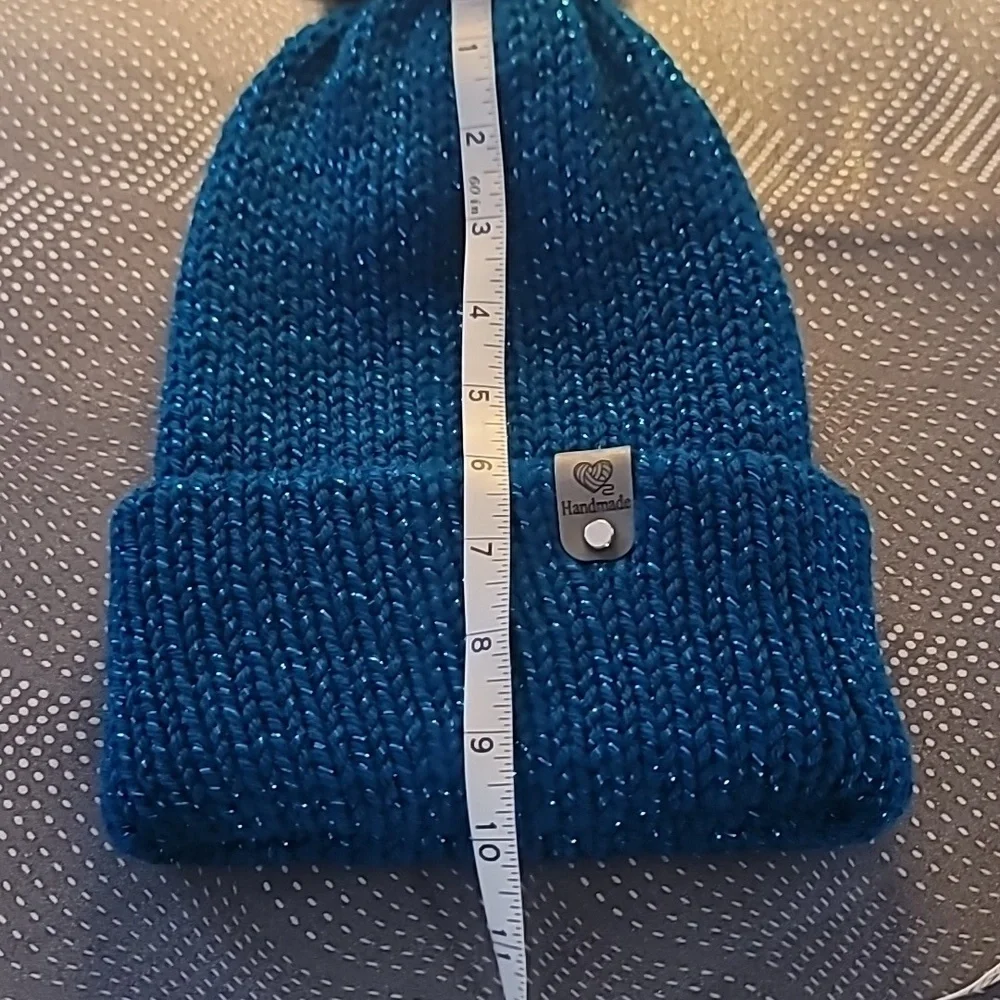 Blue Knit Beanie with Pom Pom